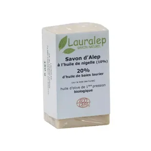 Lauralep Sapone d'Aleppo Bio 20% d'Olio di Alloro e Olio di Nigella 150g