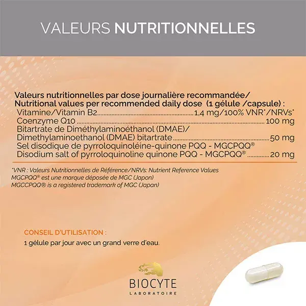 Biocyte PQQ FORTE Coup de Boost Fatigue Physique & Intellectuelle 10 gélules