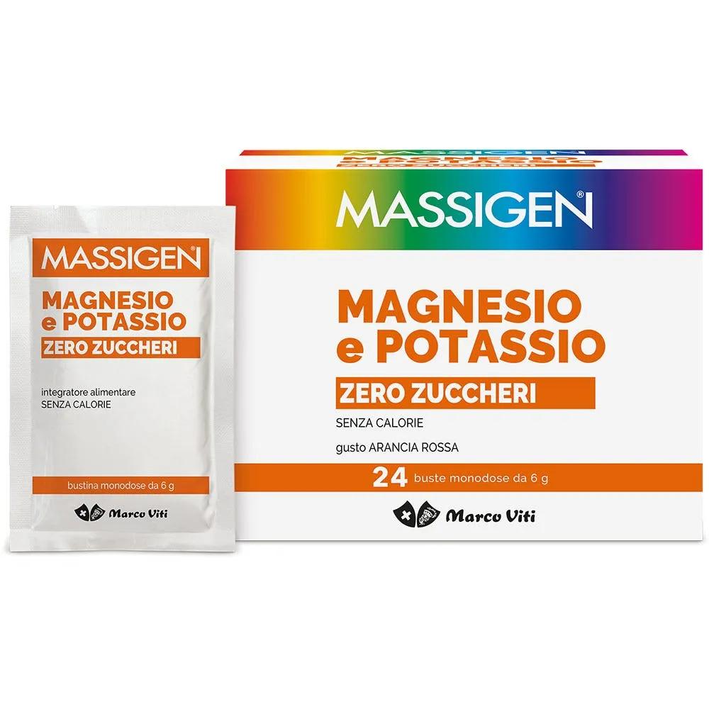 Massigen Magnesio e Potassio Zero Zuccheri Integratore Sali Minerali 24 Bustine