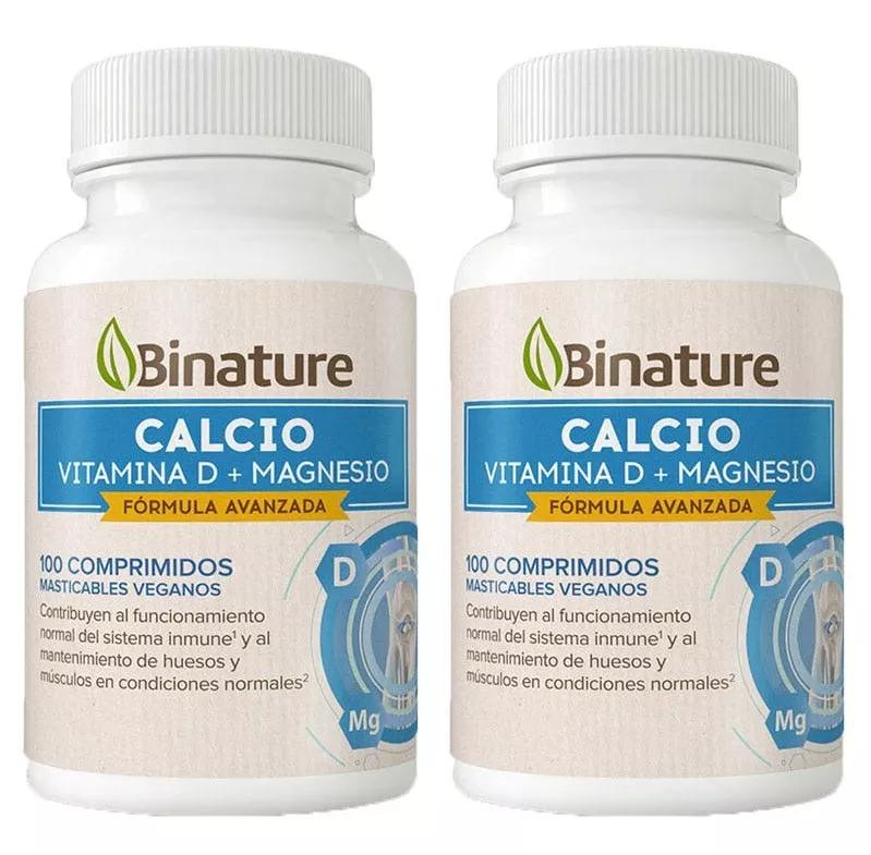 Binature Calcio, Vitamina D y Magnesio 2x100 Comprimidos Masticables
