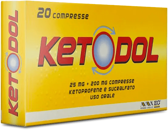 Ketodol 25 mg+200 mg Antinfiammatorio Mal di Testa e Mal di Denti 20 Compresse