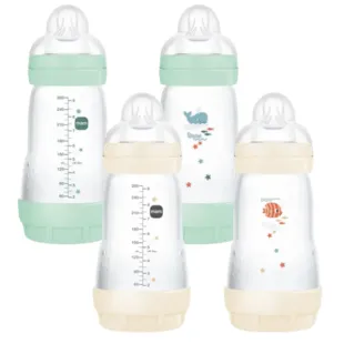 Biberões MAM Easy Start Anti-Cólicas Fluxo Médio Neutro Brilhante + Azul Brilhante 2-4m 4x260 ml 