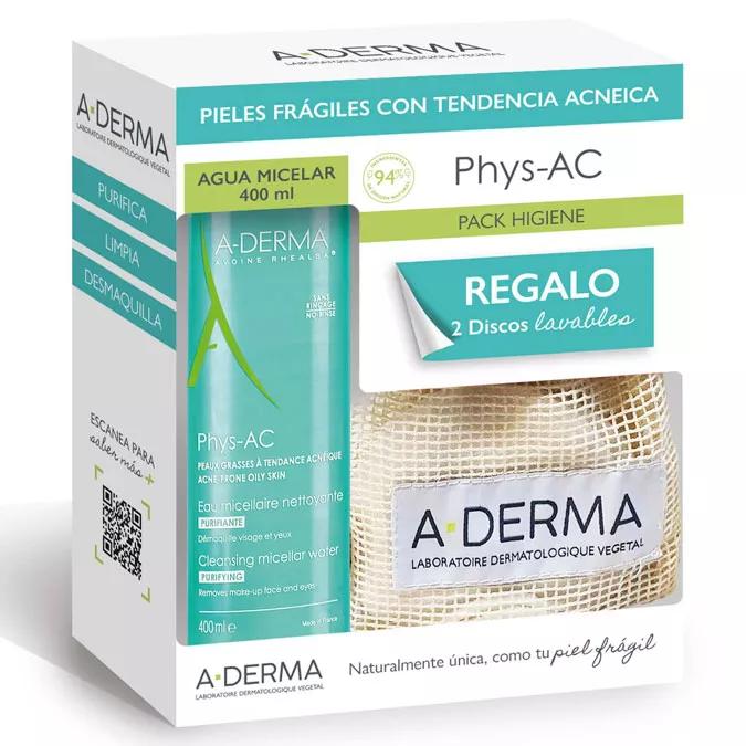 A-Derma Phys-AC Agua Micelar Limpiadora Purificante 400 ml + Discos Desmaquillantes REGALO