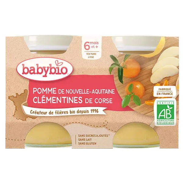 Babybio My Fruits Pots Apple Corsican Clementine from 6 months 2 x 130g