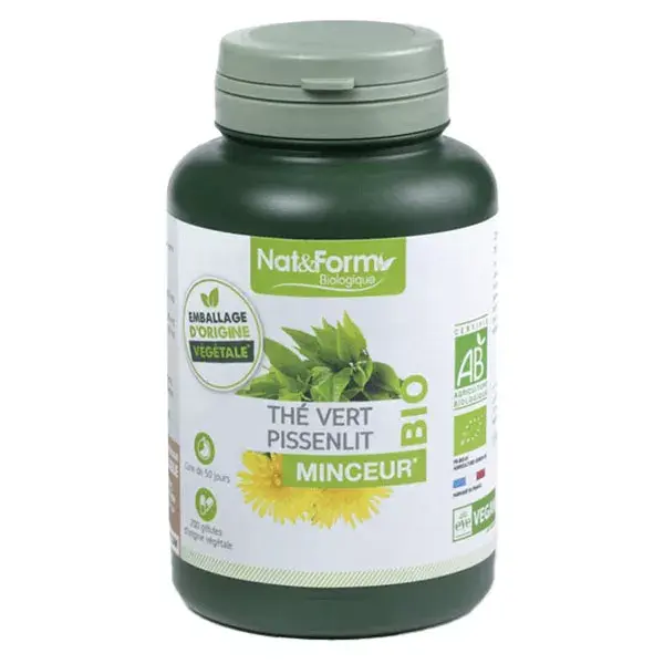 Nat & Form Bio Thé Vert Pissenlit 200 gélules végétales