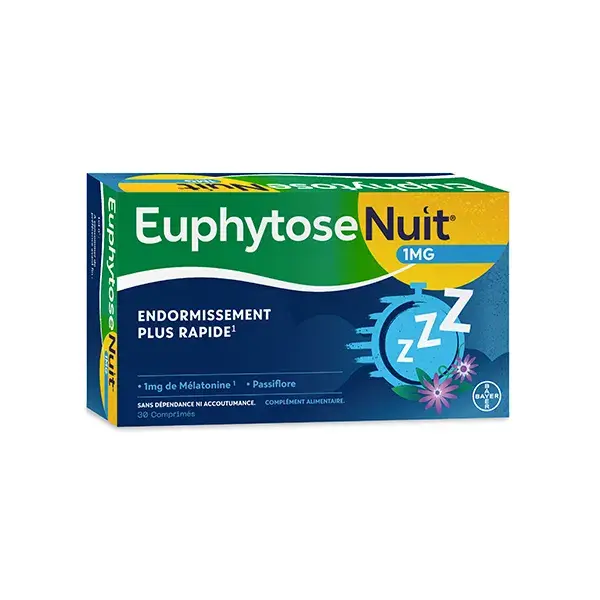 Euphytose Nuit® Sommeil Mélatonine 1MG et Passiflore 30 Comprimés