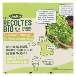 Blédina Les Récoltes Bio Purée de Fruits Pommes Ananas et Pommes Bananes Kiwis +4m 4 x 130g