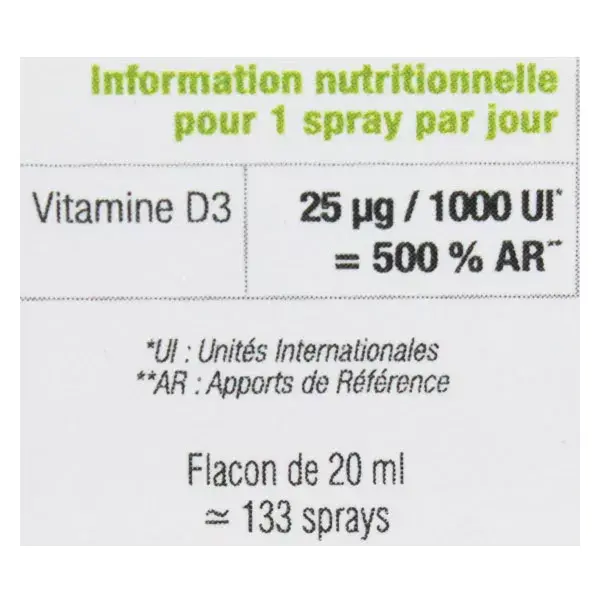 D.Plantes Vitamine D3 1000UI Végétale Spray 20ml
