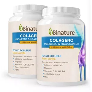 Collagène Magnésium et Acide Hyaluronique Flacon Binature Saveur Vanille 369g + 369g Duplo