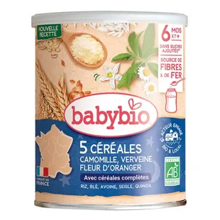 Babybio 5 Céréales Verbena Fiori D'Arancio Camomilla +6m Bio 220g