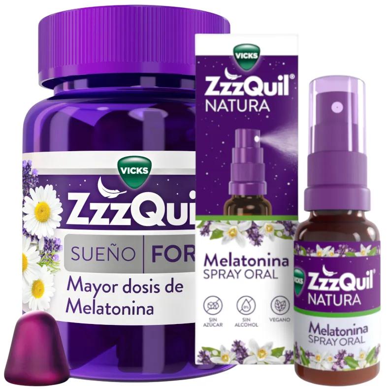 ZzzQuil Natura Forte Melatonin und Baldrian Sleep 30 Gummibonbons + Melatonin Oral Spray 30 ml
