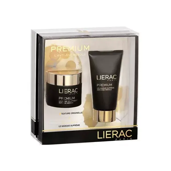 Caja de LIERAC Premium original textura anti-Age crema 50 ml + Mascarilla 75 ml ofrece