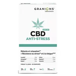 GRANIONS CBD Anti-Stress - Cannabidiol + Ashwagandha - Sans THC - 30 Comprimés