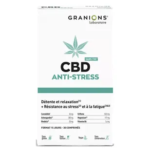 Granions CBD Anti-Stress - Cannabidiol + Ashwagandha - Senza THC - 30 Compresse