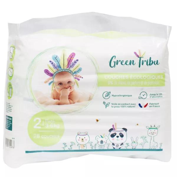 Green Tribu Pañales Ecológicos Talla 2 3-6 kg 28 Unidades