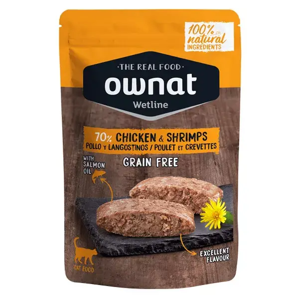 Ownat Grain Free Wet Food Cat Chicken and Shrimps Bag 85gr