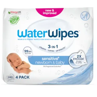 Toalhetes Waterwipes para bebé, pacote com 4 x 60 unidades.