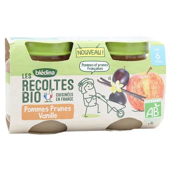 Blédina Les Récoltes Bio Pommes Prunes Vanille +6m 2x130g