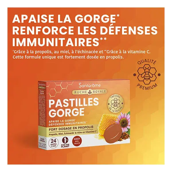 Santarome Pastilles pour Apaiser la Gorge Propolis & Miel 24 pastilles