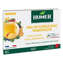 Humer Mal de Gorge Aigu Pharyngite Fruits Rouge dès 6 ans 20 pastilles