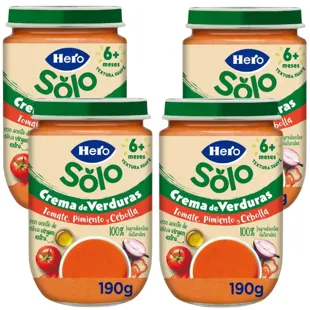 Hero Solo Cream of Vegetable Baby Food Jar with Tomato, Pepper and Onion +6m 4x190g