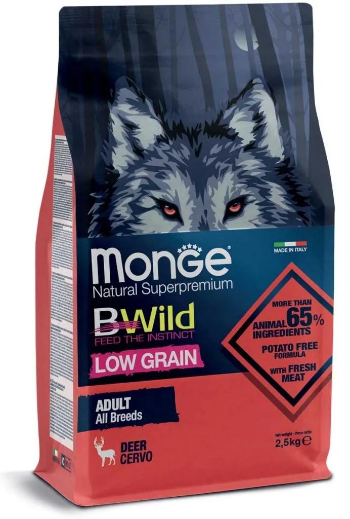 Monge B Wild Low Grain All Breeds Con Cervo Cibo Secco Per Cani Adulti Sacco 2,5 Kg