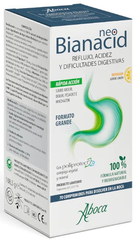 Aboca NeoBianacid Brûlures d&#39;estomac, reflux, troubles digestifs, saveur citron, 70 comprimés