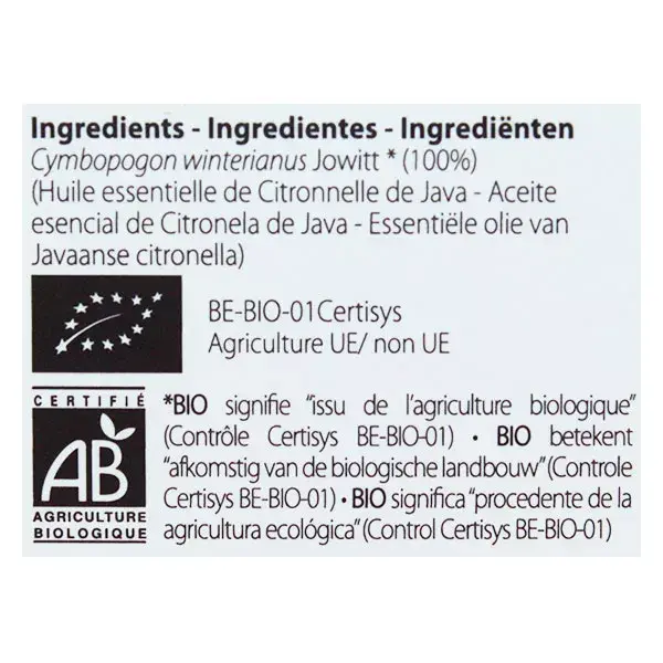 Pranarom Huile Essentielle Bio Citronnelle de Java 10ml