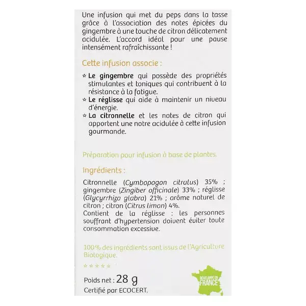 Vitavea - BioNutrisanté - Infusion gingembre citron Tonifiant - 20 sachets
