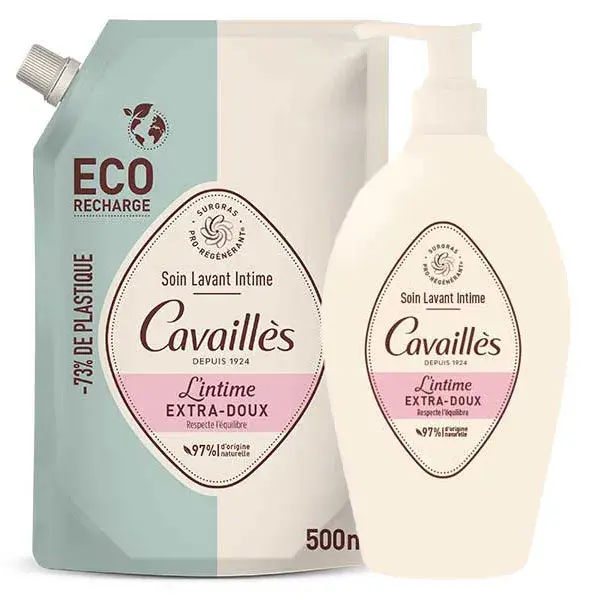 Rogé Cavailles Soin Naturel Toilette Intime Extra-doux 500ml + Eco-recharge 500ml