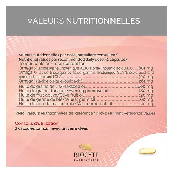 Biocyte Oméga 3-6-9  Bien-Être Huiles végétales 60 Capsules