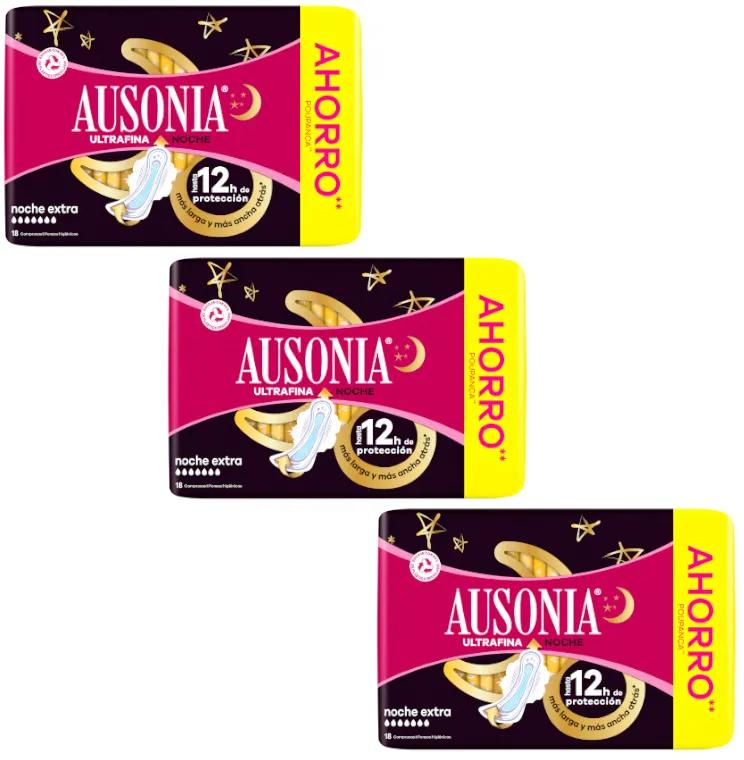 Ausonia Ultrafine Menstrual Night Extras Kompresse mit Flügeln 3x18 Einheiten