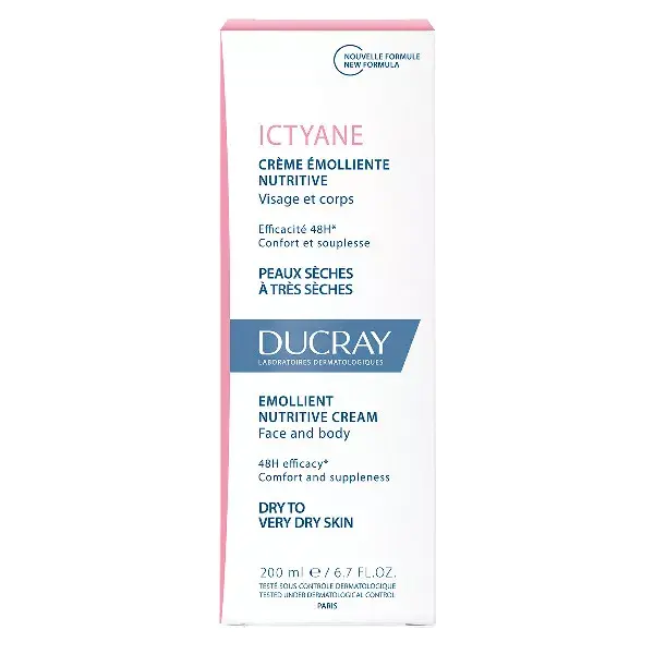 Ducray Ictyane Emollient Nutritive Cream Face and Body Dry to Very Dry Skin 200ml
