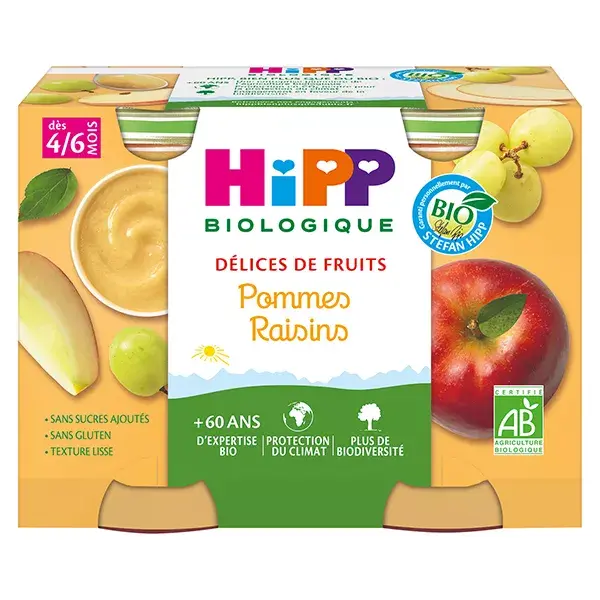 Hipp Fruit Delights Apple Grapes + 4-6m 2x190g