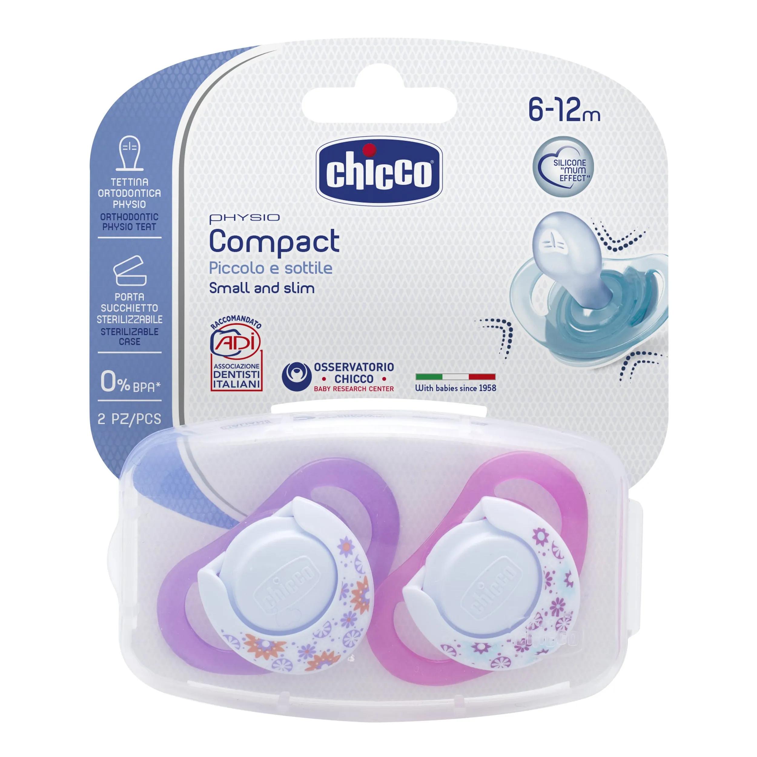 Chicco Succhietto Physio Compact in Silicone Girl 6-12m 2 Pezzi