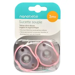 Béaba Nanobébé Sucette Flexy +3m Rose Lot de 2