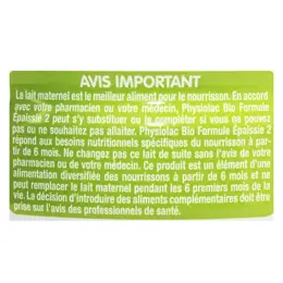 Physiolac Bio Lait 2ème âge Formule Epaissie 800g