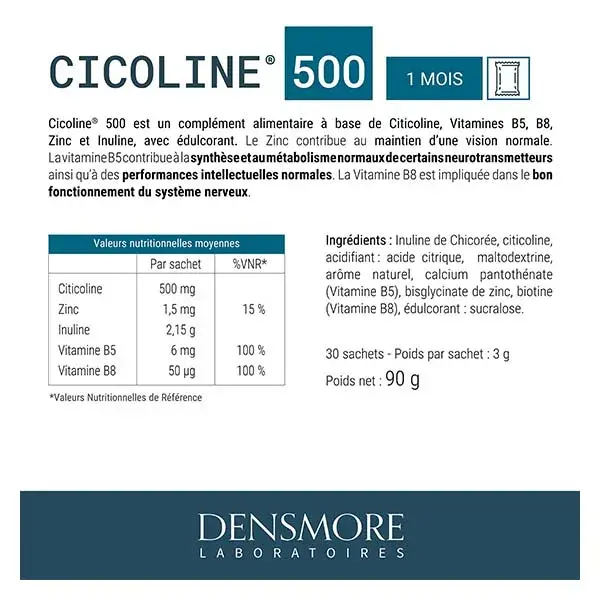 Densmore Cicoline 500 - Mémoire et Vision - Cure 1 mois