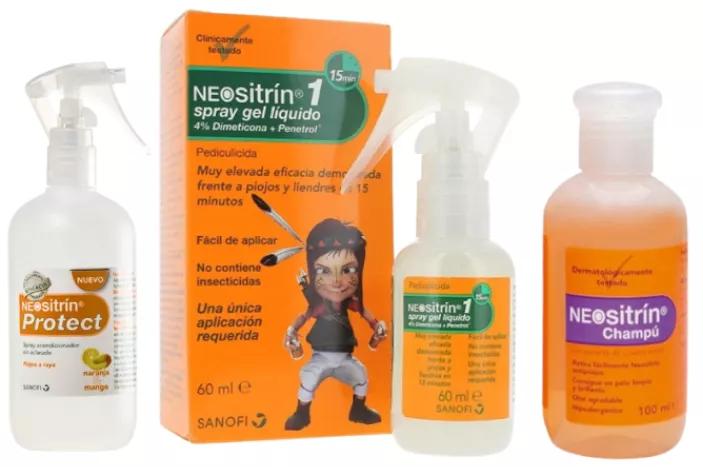 Neositrin Champú Antipiojos 100 ml + Protect Spray Anti-Piojos 100 ml + 100% Spray Gel Líquido 60 ml