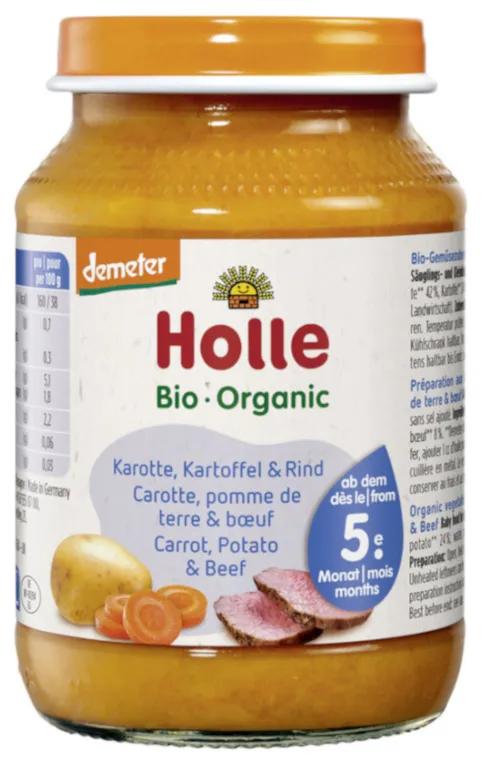 Aliments pour bébé bio Holle, carottes, pommes de terre et bœuf, 190 g, à partir de 5 mois