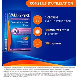 VALDISPERT Sommeil 4 Actions 1,9mg Mélatonine 30 gélules