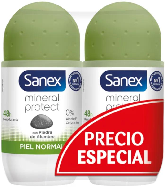 Déodorant roll-on à la pierre d&#39;alun Sanex Mineral Protect pour peaux normales, 2 x 50 ml