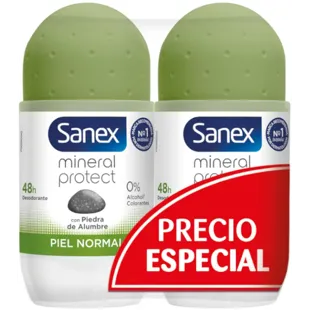 Sanex Mineral Protect Piedra de Alumbre Piel Normal Desodorante Roll-On 2x50 ml