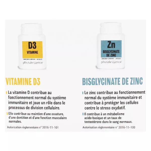 Phytalessence Défences Immunitaires Vitamine D3 60 gélules + Zinc 60 gélules