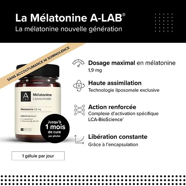 A-Lab Mélatonine Liposomale 1,9 mg - Sommeil, Jetlag - 30 gélules