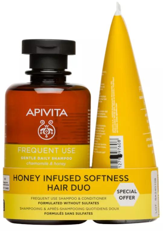 Apivita shampoo use frequent with camomile and honey 250ml gift: smoothing conditioner 50ml