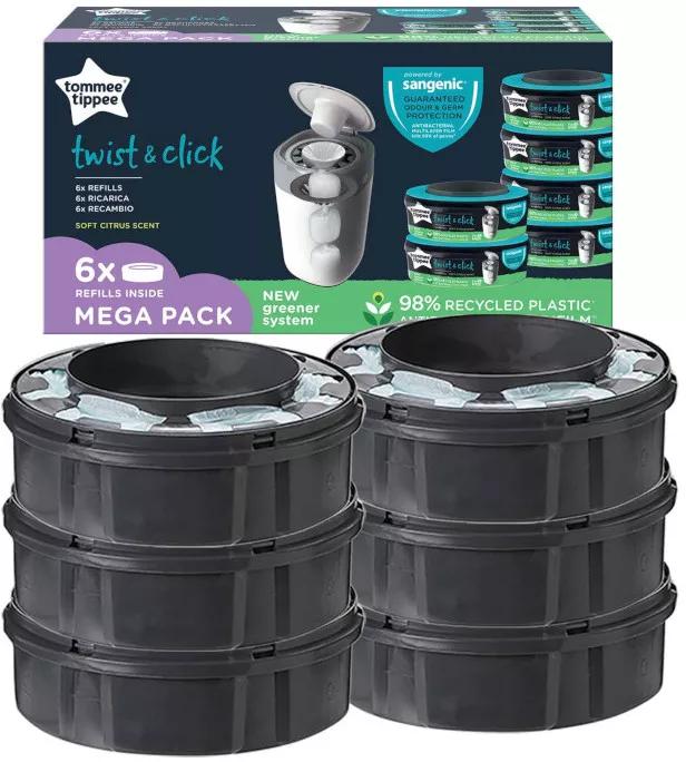 Sangenic Twist & Click Tommee Tippee 6Uds Luiercontainer Navullingen