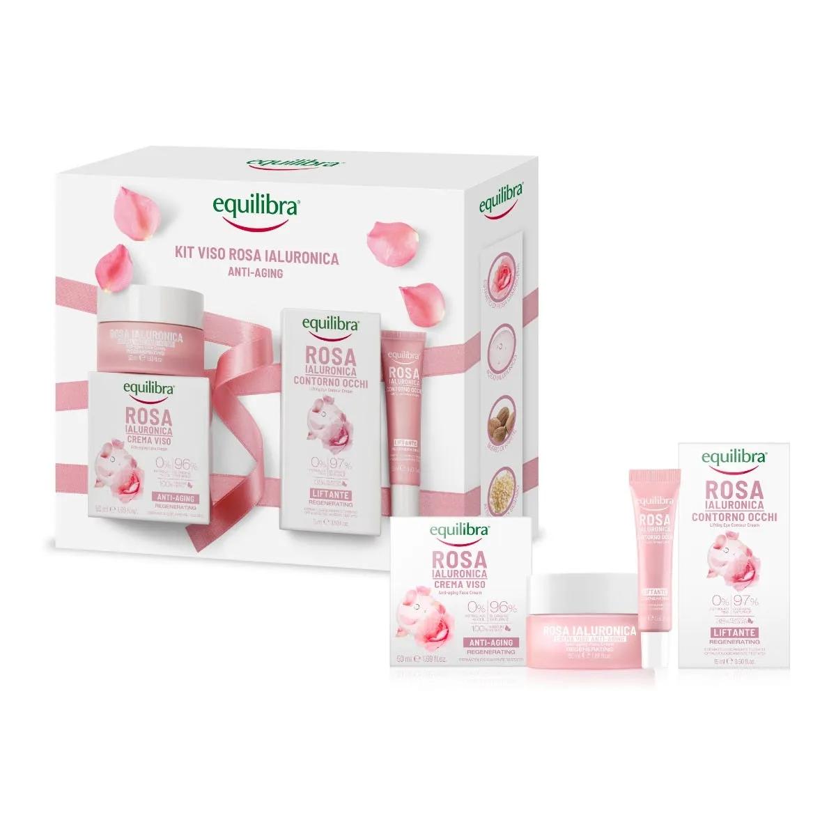 Equilibra Kit Viso Rosa Ialuronica Anti-aging Crema Viso e Contorno Occhi