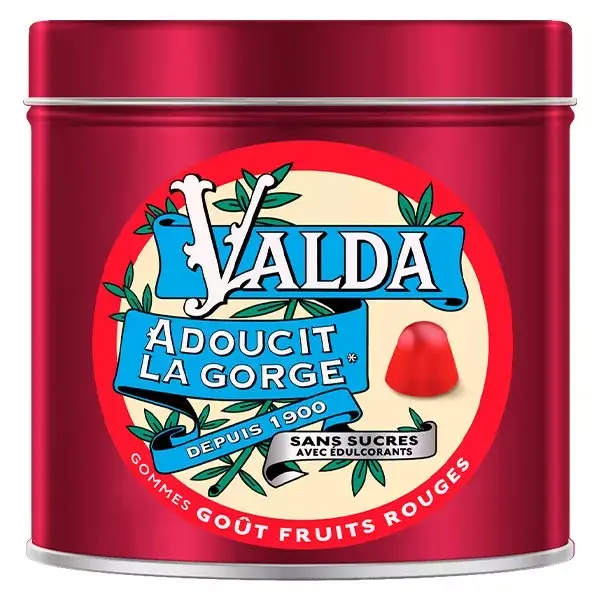 Valda Gommes Sans Sucres Fruits Rouges Adoucit La Gorge 140g