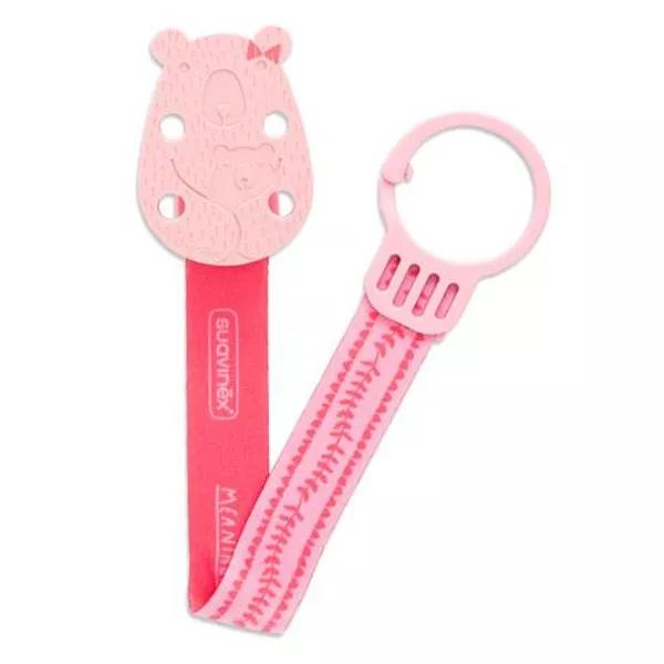 Suavinex Clip Chupete Oso con Cinta Rosa
